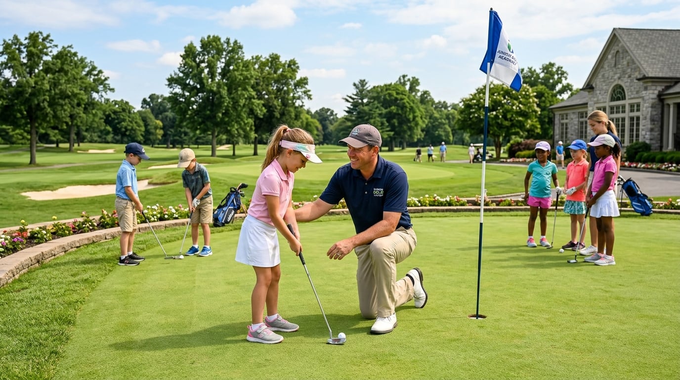 Kids learning golf at Northridge Country Club summer camp