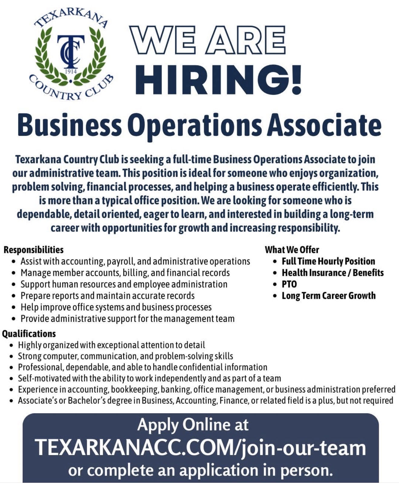 Business Operations Associate hiring flyer